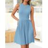 imageZESICA Womens Summer Sleeveless Mini Dress 2025 Crewneck Knit A Line Pleated Swing Casual Basic Short DressSky