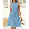 imageZESICA Womens Summer Sleeveless Mini Dress 2025 Crewneck Knit A Line Pleated Swing Casual Basic Short DressSky