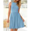 imageZESICA Womens Summer Sleeveless Mini Dress 2025 Crewneck Knit A Line Pleated Swing Casual Basic Short DressSky