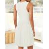 imageZESICA Womens Summer Sleeveless Mini Dress 2025 Crewneck Knit A Line Pleated Swing Casual Basic Short DressWhite