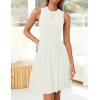 imageZESICA Womens Summer Sleeveless Mini Dress 2025 Crewneck Knit A Line Pleated Swing Casual Basic Short DressWhite
