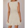 imageZESICA Womens Summer Sleeveless Mini Dress V Neck Hollow Out Eyelet High Waist A Line Swing Short Party DressesApricot