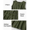 imageZESICA Womens Summer Sleeveless Mini Dress V Neck Hollow Out Eyelet High Waist A Line Swing Short Party DressesArmygreen