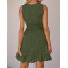 imageZESICA Womens Summer Sleeveless Mini Dress V Neck Hollow Out Eyelet High Waist A Line Swing Short Party DressesArmygreen