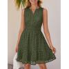 imageZESICA Womens Summer Sleeveless Mini Dress V Neck Hollow Out Eyelet High Waist A Line Swing Short Party DressesArmygreen