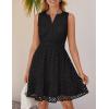 imageZESICA Womens Summer Sleeveless Mini Dress V Neck Hollow Out Eyelet High Waist A Line Swing Short Party DressesBlack
