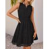 imageZESICA Womens Summer Sleeveless Mini Dress V Neck Hollow Out Eyelet High Waist A Line Swing Short Party DressesBlack