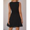 imageZESICA Womens Summer Sleeveless Mini Dress V Neck Hollow Out Eyelet High Waist A Line Swing Short Party DressesBlack