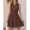 imageZESICA Womens Summer Sleeveless Mini Dress V Neck Hollow Out Eyelet High Waist A Line Swing Short Party DressesCoffee
