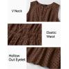 imageZESICA Womens Summer Sleeveless Mini Dress V Neck Hollow Out Eyelet High Waist A Line Swing Short Party DressesCoffee