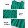 imageZESICA Womens Summer Sleeveless Mini Dress V Neck Hollow Out Eyelet High Waist A Line Swing Short Party DressesGreen