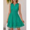 imageZESICA Womens Summer Sleeveless Mini Dress V Neck Hollow Out Eyelet High Waist A Line Swing Short Party DressesGreen