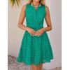 imageZESICA Womens Summer Sleeveless Mini Dress V Neck Hollow Out Eyelet High Waist A Line Swing Short Party DressesGreen