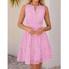 imageZESICA Womens Summer Sleeveless Mini Dress V Neck Hollow Out Eyelet High Waist A Line Swing Short Party DressesPink