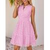 imageZESICA Womens Summer Sleeveless Mini Dress V Neck Hollow Out Eyelet High Waist A Line Swing Short Party DressesPink