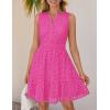 imageZESICA Womens Summer Sleeveless Mini Dress V Neck Hollow Out Eyelet High Waist A Line Swing Short Party DressesRose