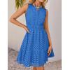 imageZESICA Womens Summer Sleeveless Mini Dress V Neck Hollow Out Eyelet High Waist A Line Swing Short Party DressesRoyal Blue