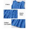 imageZESICA Womens Summer Sleeveless Mini Dress V Neck Hollow Out Eyelet High Waist A Line Swing Short Party DressesRoyal Blue