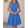 imageZESICA Womens Summer Sleeveless Mini Dress V Neck Hollow Out Eyelet High Waist A Line Swing Short Party DressesRoyal Blue