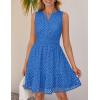 imageZESICA Womens Summer Sleeveless Mini Dress V Neck Hollow Out Eyelet High Waist A Line Swing Short Party DressesRoyal Blue
