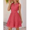 imageZESICA Womens Summer Sleeveless Mini Dress V Neck Hollow Out Eyelet High Waist A Line Swing Short Party DressesWatermelon