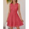 imageZESICA Womens Summer Sleeveless Mini Dress V Neck Hollow Out Eyelet High Waist A Line Swing Short Party DressesWatermelon