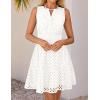 imageZESICA Womens Summer Sleeveless Mini Dress V Neck Hollow Out Eyelet High Waist A Line Swing Short Party DressesWhite