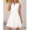imageZESICA Womens Summer Sleeveless Mini Dress V Neck Hollow Out Eyelet High Waist A Line Swing Short Party DressesWhite