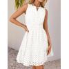 imageZESICA Womens Summer Sleeveless Mini Dress V Neck Hollow Out Eyelet High Waist A Line Swing Short Party DressesWhite