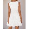 imageZESICA Womens Summer Sleeveless Mini Dress V Neck Hollow Out Eyelet High Waist A Line Swing Short Party DressesWhite