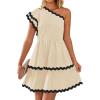 imageZESICA Womens 2025 Summer One Shoulder Dresses Ruffle Short Sleeve Tiered Layered Swing A Line Mini SundressSand