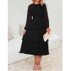 imageZESICA Womens 2025 Long Sleeve Crew Neck Ruffle Tiered Layered Chiffon Flowy Swing 2025 Long Midi DressBlack