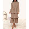 imageZESICA Womens 2025 Long Sleeve Crew Neck Ruffle Tiered Layered Chiffon Flowy Swing 2025 Long Midi DressKhaki
