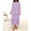 imageZESICA Womens 2025 Long Sleeve Crew Neck Ruffle Tiered Layered Chiffon Flowy Swing 2025 Long Midi DressPurple