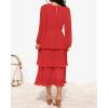 imageZESICA Womens 2025 Long Sleeve Crew Neck Ruffle Tiered Layered Chiffon Flowy Swing 2025 Long Midi DressWatermelon