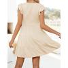 imageZESICA Womens 2025 Summer Casual V Neck Flutter Sleeve Bohemian Ruffle Smocked A Line Swing Mini DressBeige
