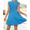 imageZESICA Womens 2025 Summer Casual V Neck Flutter Sleeve Bohemian Ruffle Smocked A Line Swing Mini DressCobaltblue