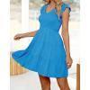 imageZESICA Womens 2025 Summer Casual V Neck Flutter Sleeve Bohemian Ruffle Smocked A Line Swing Mini DressCobaltblue