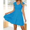 imageZESICA Womens 2025 Summer Casual V Neck Flutter Sleeve Bohemian Ruffle Smocked A Line Swing Mini DressCobaltblue