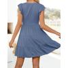 imageZESICA Womens 2025 Summer Casual V Neck Flutter Sleeve Bohemian Ruffle Smocked A Line Swing Mini DressDarkblue