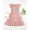 imageZESICA Womens 2025 Summer Casual V Neck Flutter Sleeve Bohemian Ruffle Smocked A Line Swing Mini DressDarkpink