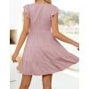 imageZESICA Womens 2025 Summer Casual V Neck Flutter Sleeve Bohemian Ruffle Smocked A Line Swing Mini DressDarkpink