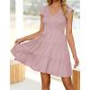 imageZESICA Womens 2025 Summer Casual V Neck Flutter Sleeve Bohemian Ruffle Smocked A Line Swing Mini DressDarkpink