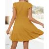 imageZESICA Womens 2025 Summer Casual V Neck Flutter Sleeve Bohemian Ruffle Smocked A Line Swing Mini DressGinger