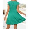 imageZESICA Womens 2025 Summer Casual V Neck Flutter Sleeve Bohemian Ruffle Smocked A Line Swing Mini DressGreen