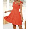 imageZESICA Womens 2025 Summer Casual V Neck Flutter Sleeve Bohemian Ruffle Smocked A Line Swing Mini DressOrange