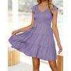 imageZESICA Womens 2025 Summer Casual V Neck Flutter Sleeve Bohemian Ruffle Smocked A Line Swing Mini DressPurple