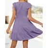 imageZESICA Womens 2025 Summer Casual V Neck Flutter Sleeve Bohemian Ruffle Smocked A Line Swing Mini DressPurple