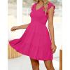 imageZESICA Womens 2025 Summer Casual V Neck Flutter Sleeve Bohemian Ruffle Smocked A Line Swing Mini DressRose