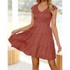 imageZESICA Womens 2025 Summer Casual V Neck Flutter Sleeve Bohemian Ruffle Smocked A Line Swing Mini DressRust